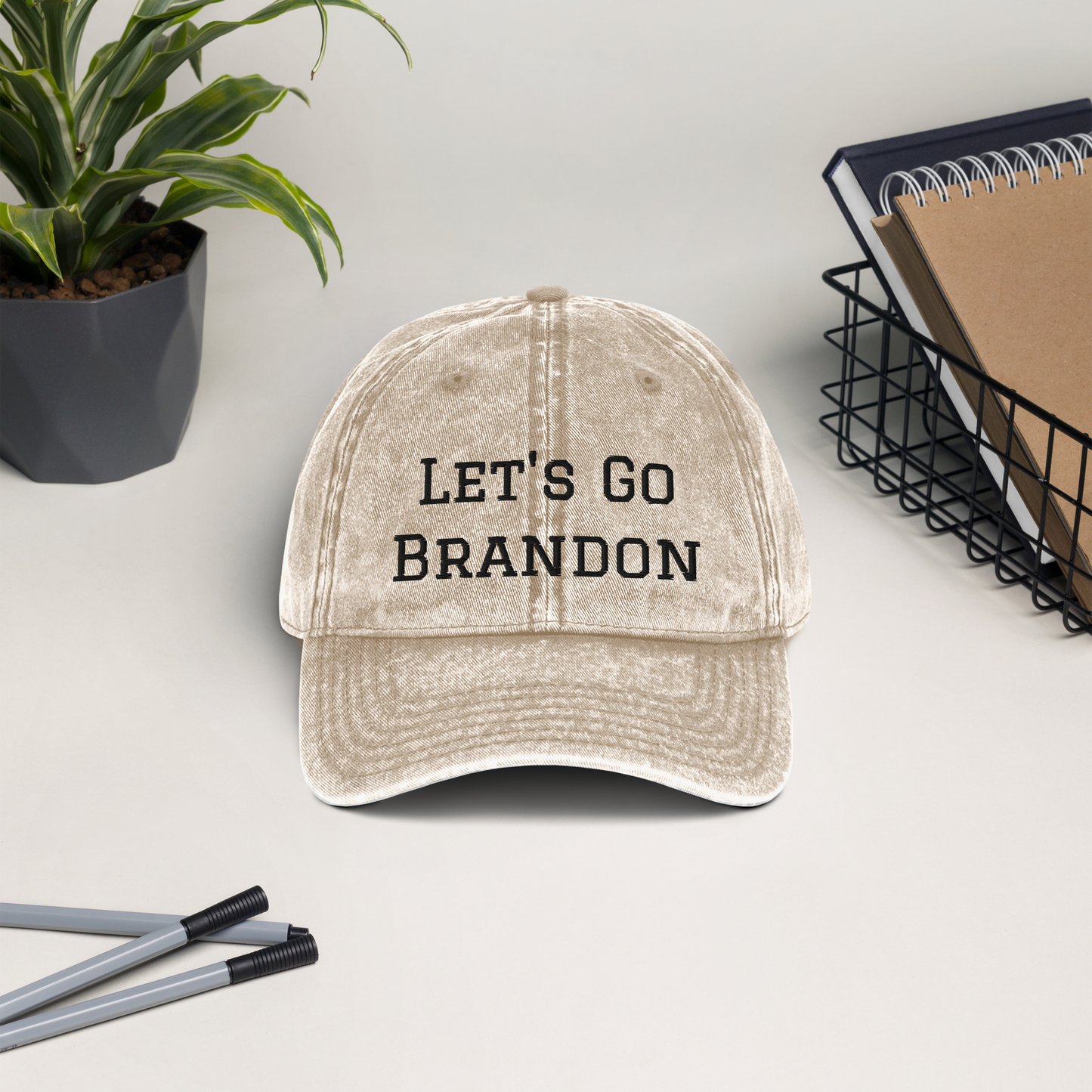 Let's Go Brandon Vintage Cotton Twill Cap with black lettering