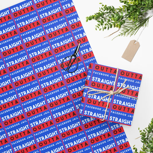 Straight Outta Facebook Jail Red and Blue Wrapping Paper, Censorship Gift Wrap