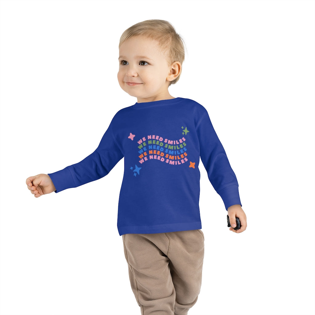 We Need Smiles Toddler Long Sleeve Tee | Kids Mask Advocacy Shirt | Smiles Welcome | Gift for Toddler | Medical Freedom | Patriot | Kids Advocate | Boy Shirt | Girl Shirt