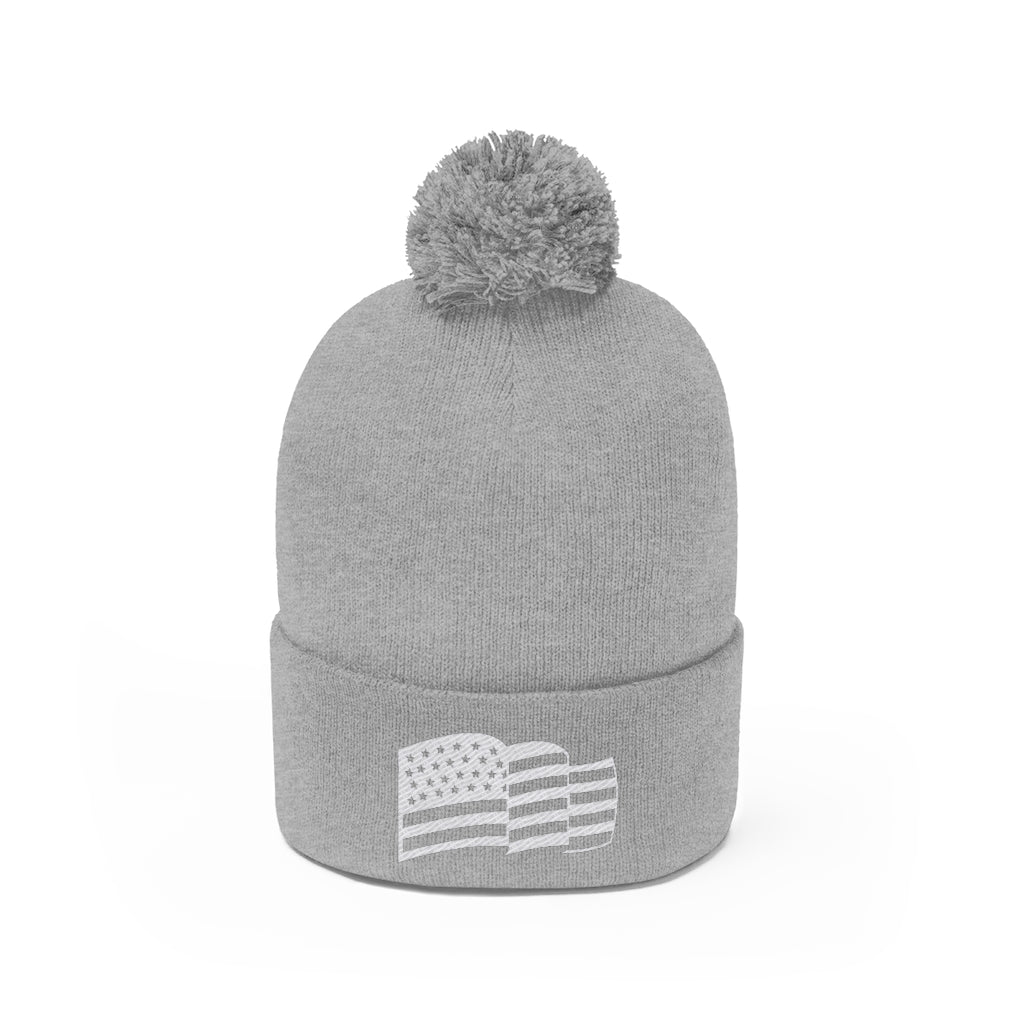 American Flag Embroidery Pom Pom Beanie, America Hat, Patriot Cap, Winter Accessories, Freedom Hat, Medical Freedom