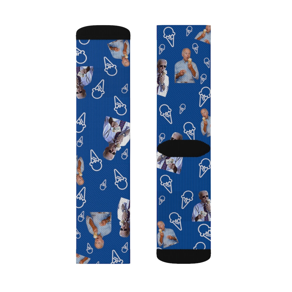 Joe Biden Loves Icecream Sublimation Socks | Let's Go Brandon | Gift for Dad | Gift for Husband | Republican Conservative Stocking Stuffer | White Elephant Gifts| Funny Socks | Political Gift | FJB