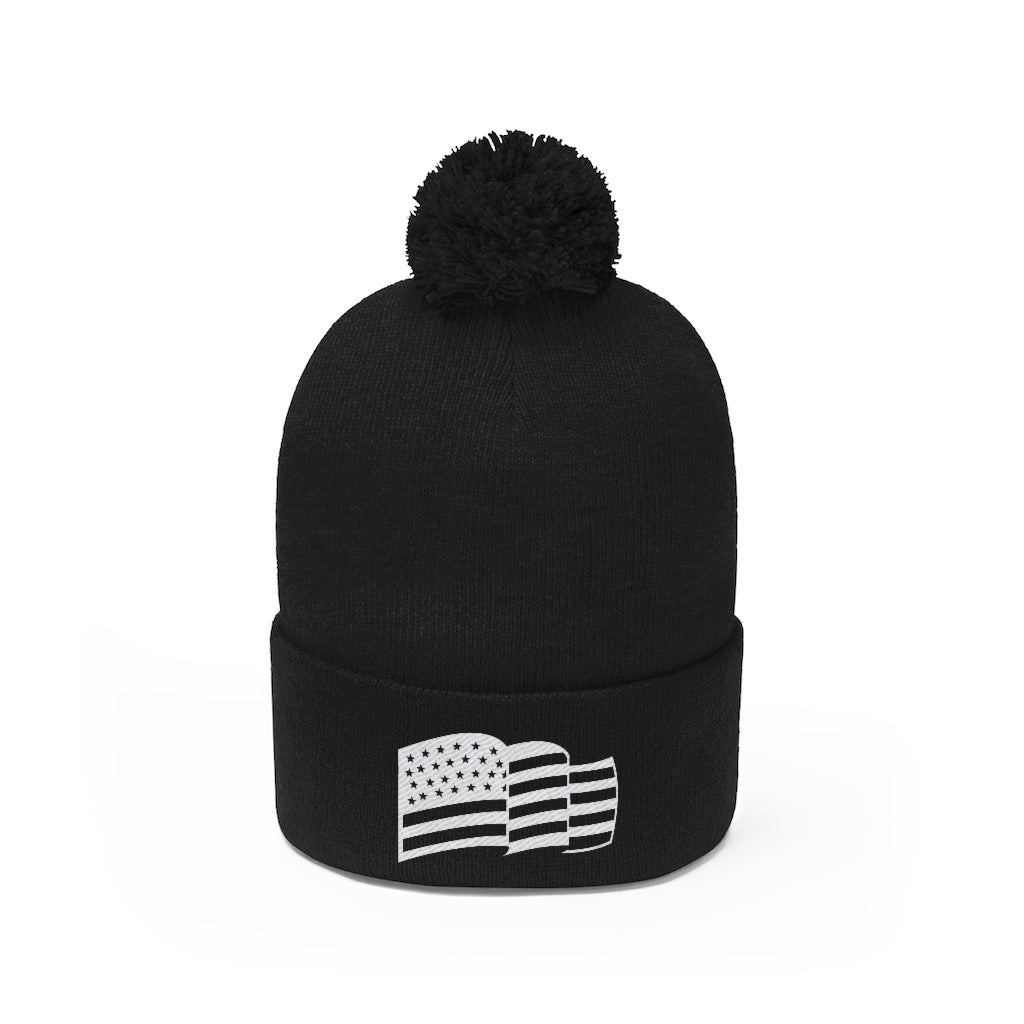 American Flag Embroidery Pom Pom Beanie, America Hat, Patriot Cap, Winter Accessories, Freedom Hat, Medical Freedom