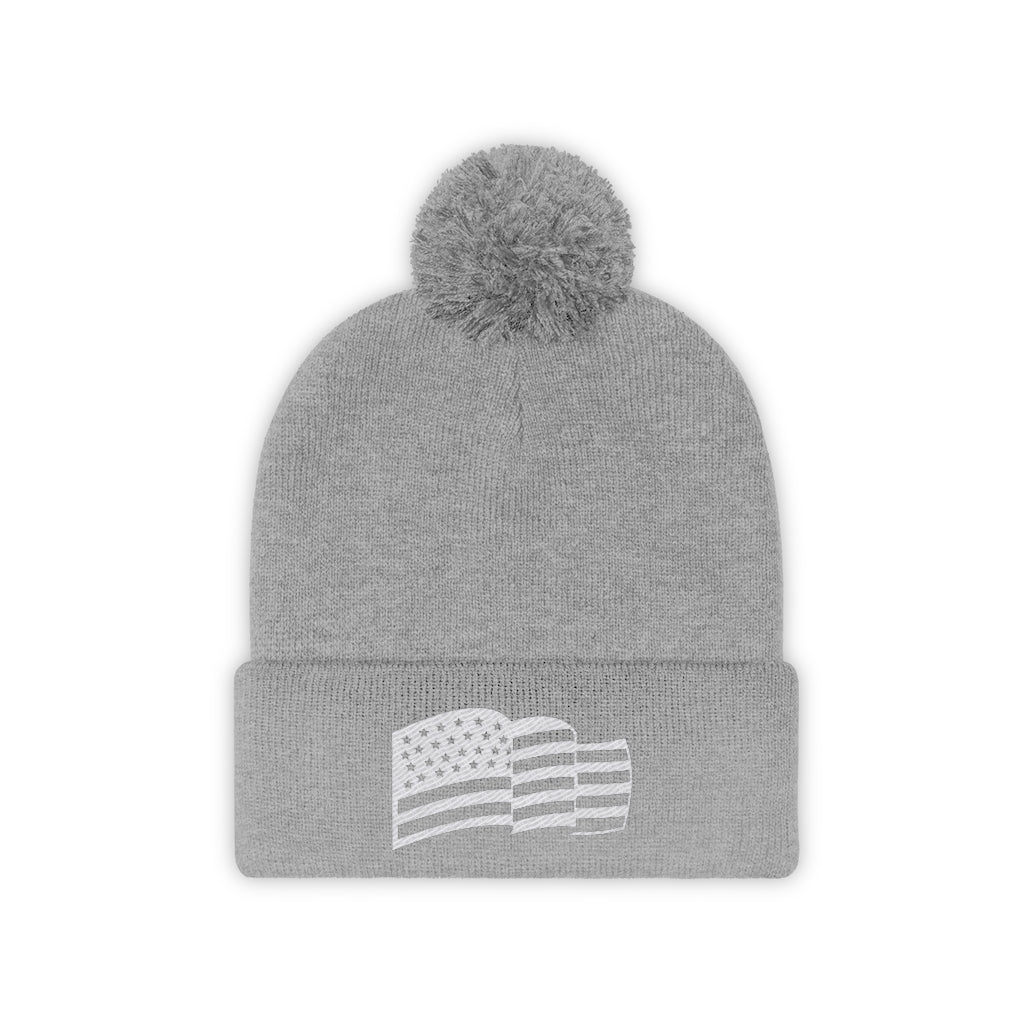 American Flag Embroidery Pom Pom Beanie, America Hat, Patriot Cap, Winter Accessories, Freedom Hat, Medical Freedom