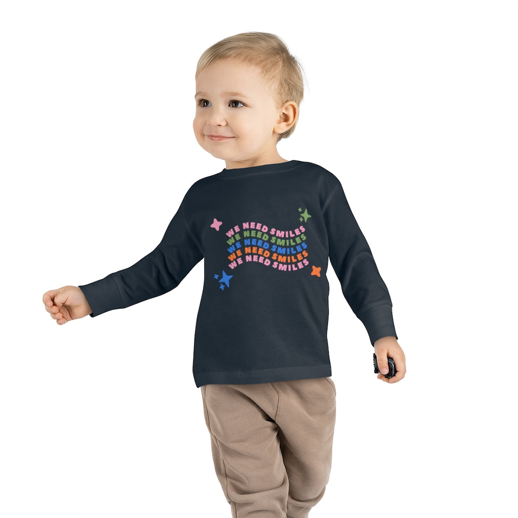 We Need Smiles Toddler Long Sleeve Tee | Kids Mask Advocacy Shirt | Smiles Welcome | Gift for Toddler | Medical Freedom | Patriot | Kids Advocate | Boy Shirt | Girl Shirt