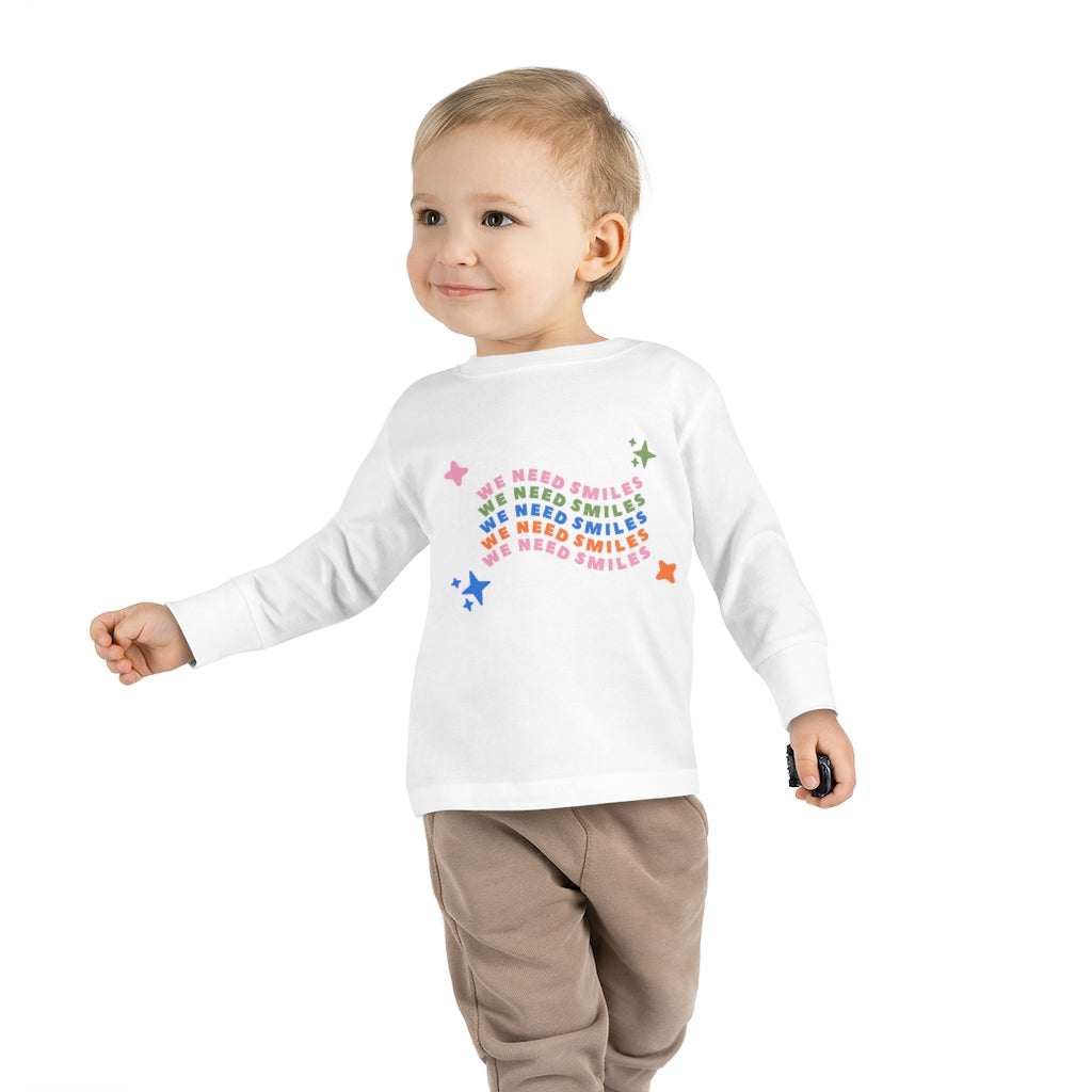 We Need Smiles Toddler Long Sleeve Tee | Kids Mask Advocacy Shirt | Smiles Welcome | Gift for Toddler | Medical Freedom | Patriot | Kids Advocate | Boy Shirt | Girl Shirt