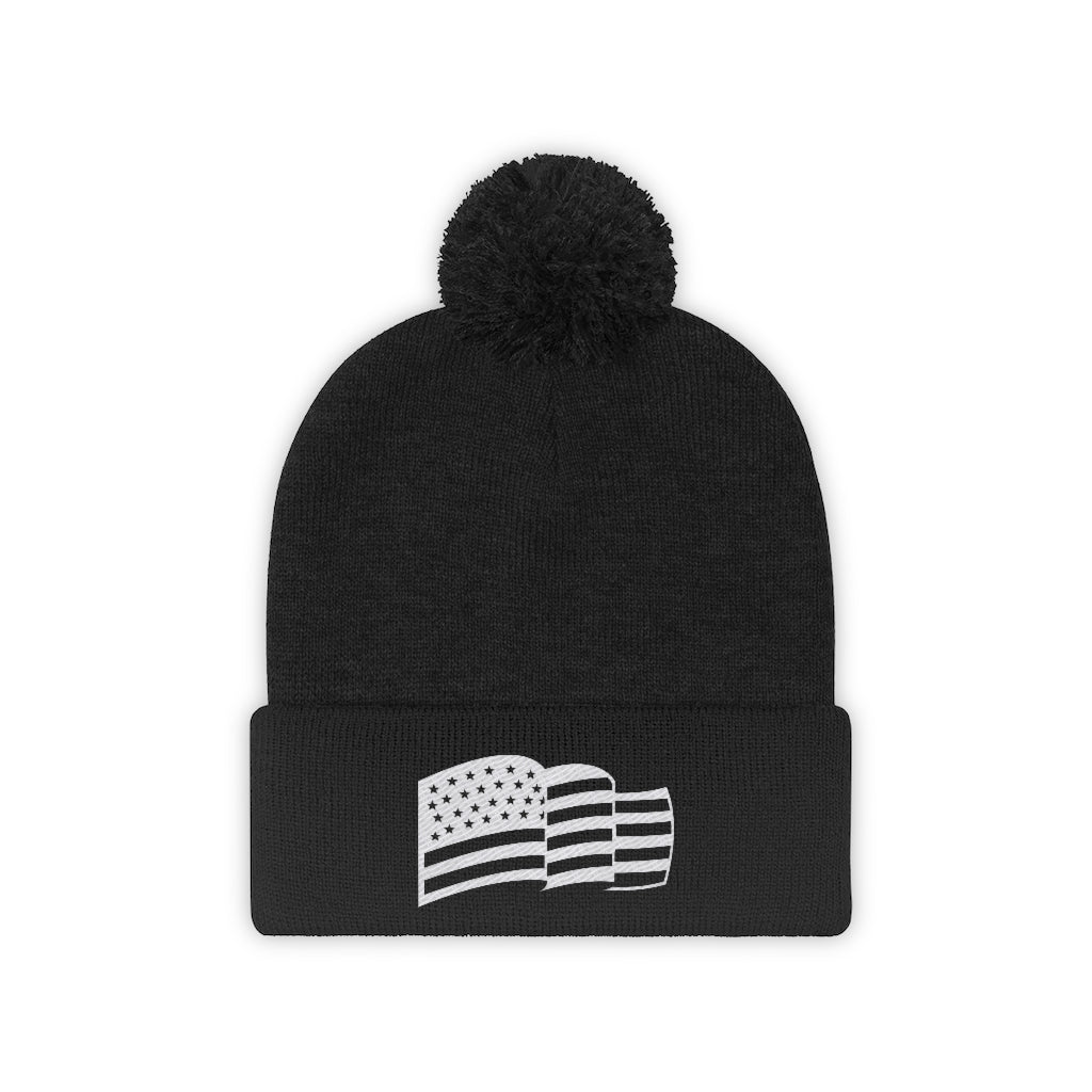 American Flag Embroidery Pom Pom Beanie, America Hat, Patriot Cap, Winter Accessories, Freedom Hat, Medical Freedom