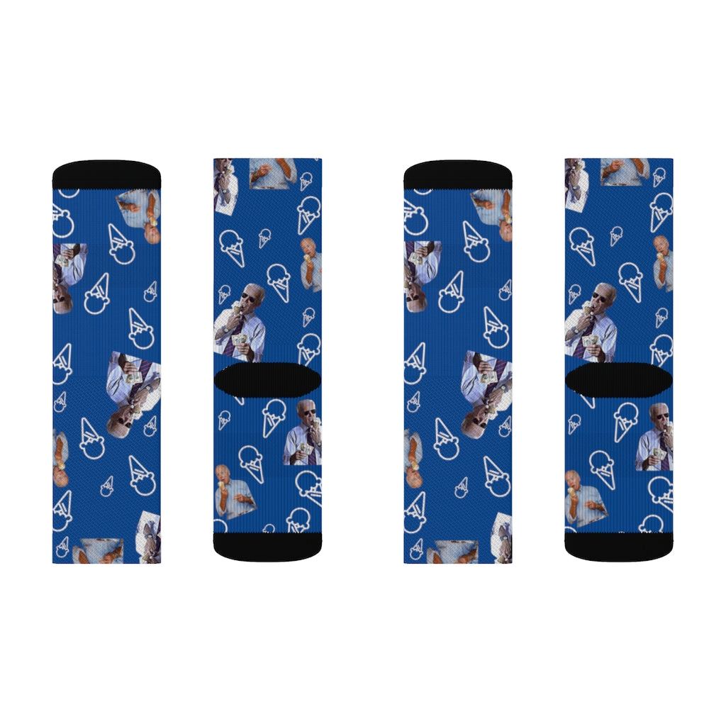 Joe Biden Loves Icecream Sublimation Socks | Let's Go Brandon | Gift for Dad | Gift for Husband | Republican Conservative Stocking Stuffer | White Elephant Gifts| Funny Socks | Political Gift | FJB