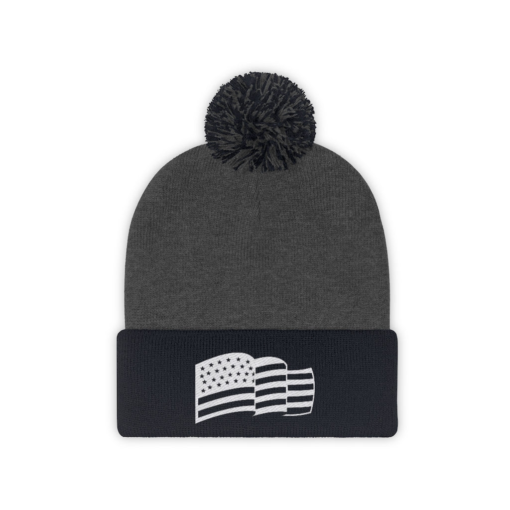 American Flag Embroidery Pom Pom Beanie, America Hat, Patriot Cap, Winter Accessories, Freedom Hat, Medical Freedom