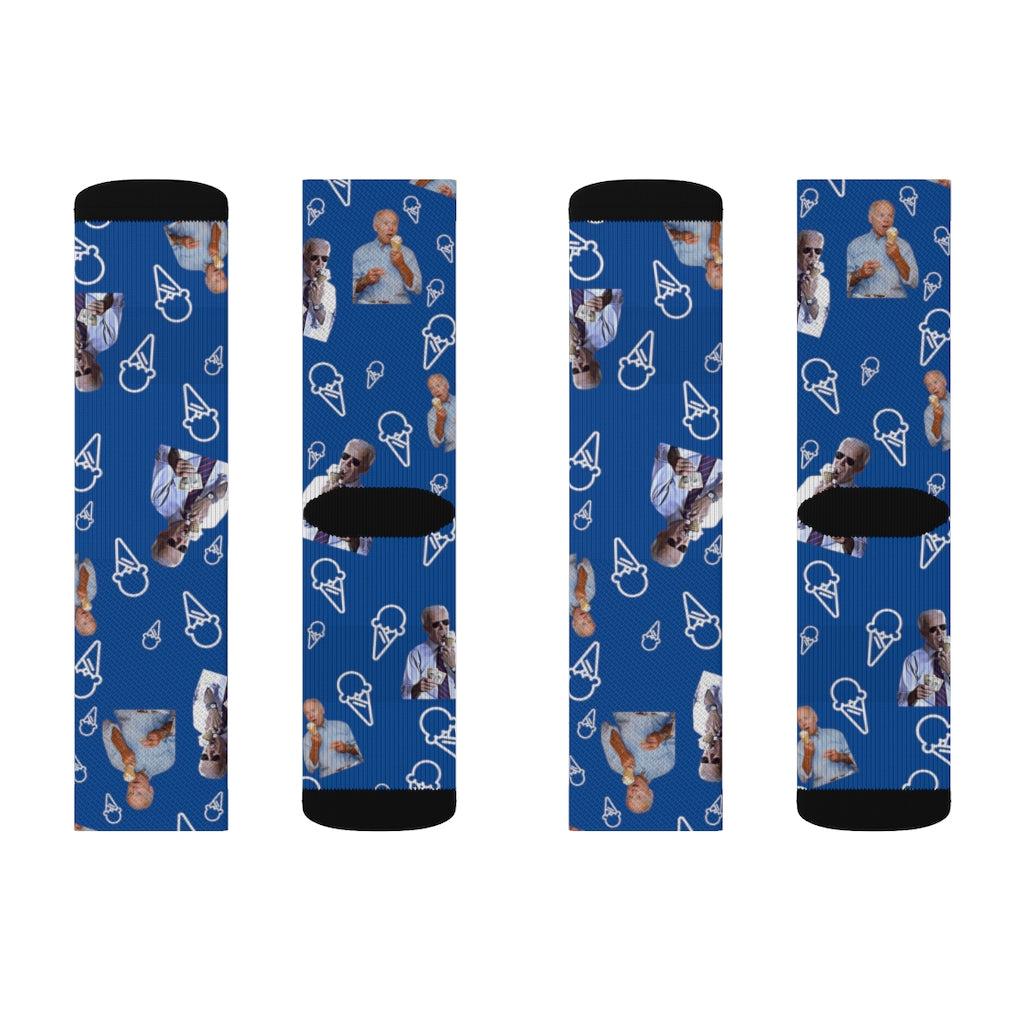 Joe Biden Loves Icecream Sublimation Socks | Let's Go Brandon | Gift for Dad | Gift for Husband | Republican Conservative Stocking Stuffer | White Elephant Gifts| Funny Socks | Political Gift | FJB